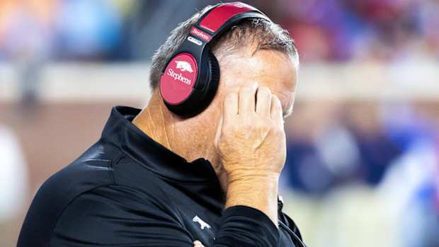 Razorback coach Sam Pittman against Ole Miss